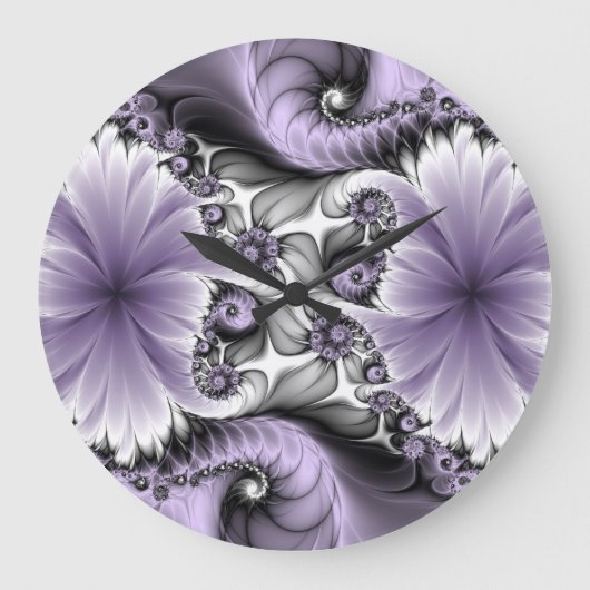 Lila Verlichtingsvlakte Abstract Floral Fractal Ar Grote Klok (Voorkant)