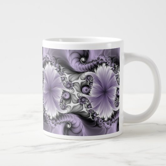 Lila Verlichtingsvlakte Abstract Floral Fractal Ar Grote Koffiekop (Rechts)