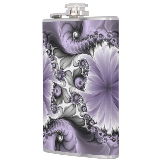 Lila Verlichtingsvlakte Abstract Floral Fractal Ar Heupfles (Links)