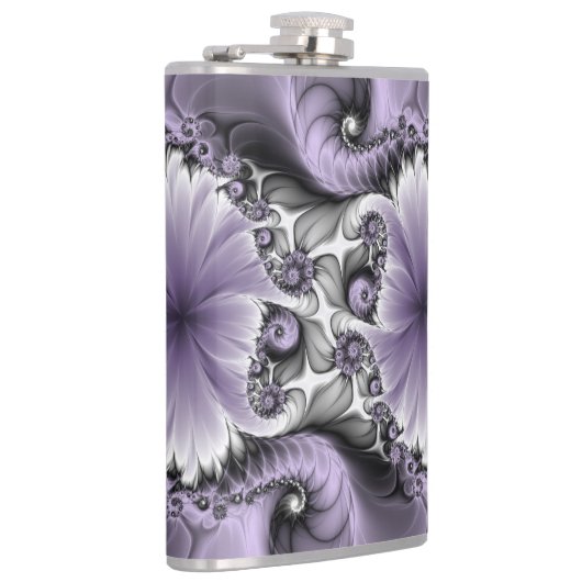 Lila Verlichtingsvlakte Abstract Floral Fractal Ar Heupfles (Rechts)