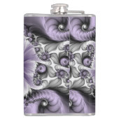 Lila Verlichtingsvlakte Abstract Floral Fractal Ar Heupfles (Achterkant)