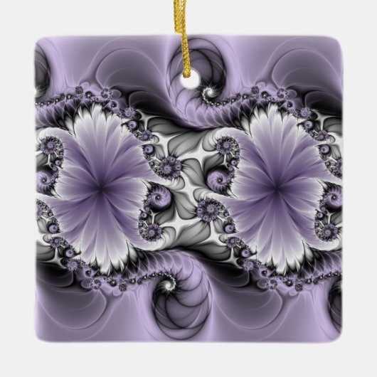 Lila Verlichtingsvlakte Abstract Floral Fractal Ar Keramisch Ornament (Voorkant)