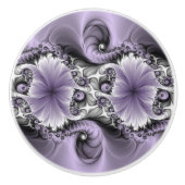 Lila Verlichtingsvlakte Abstract Floral Fractal Ar Keramische Knop (Voorkant)