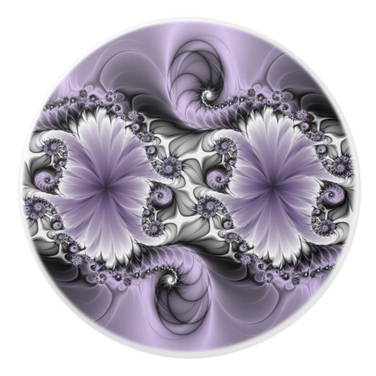Lila Verlichtingsvlakte Abstract Floral Fractal Ar Keramische Knop (Voorkant)