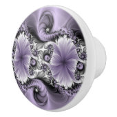 Lila Verlichtingsvlakte Abstract Floral Fractal Ar Keramische Knop (Rechts)