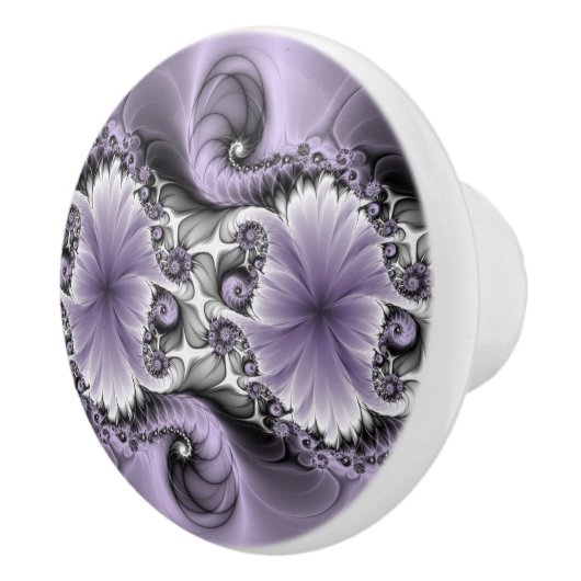 Lila Verlichtingsvlakte Abstract Floral Fractal Ar Keramische Knop (Rechts)