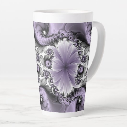 Lila Verlichtingsvlakte Abstract Floral Fractal Ar Latte Mok (Rechterhoek)