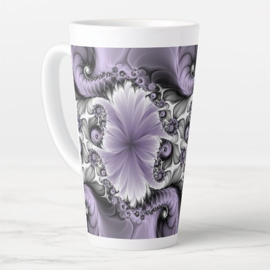 Lila Verlichtingsvlakte Abstract Floral Fractal Ar Latte Mok (Linkerhoek)