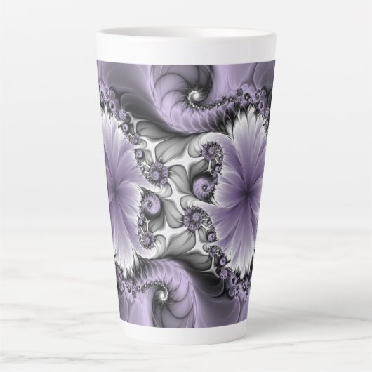 Lila Verlichtingsvlakte Abstract Floral Fractal Ar Latte Mok (Voorkant)