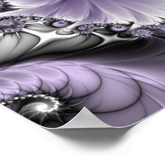 Lila Verlichtingsvlakte Abstract Floral Fractal Ar Poster (Hoek)