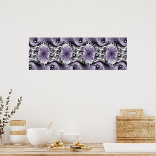 Lila Verlichtingsvlakte Abstract Floral Fractal Ar Poster (Keuken)