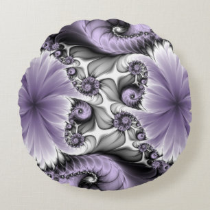 Lila Verlichtingsvlakte Abstract Floral Fractal Ar Rond Kussen