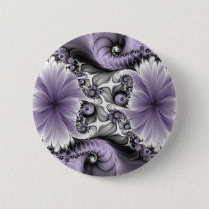 Lila Verlichtingsvlakte Abstract Floral Fractal Ar Ronde Button 5,7 Cm