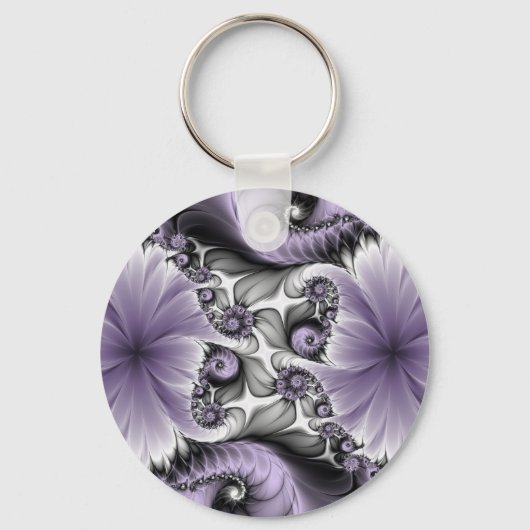 Lila Verlichtingsvlakte Abstract Floral Fractal Ar Sleutelhanger (Voorkant)