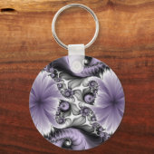 Lila Verlichtingsvlakte Abstract Floral Fractal Ar Sleutelhanger (Achterkant)