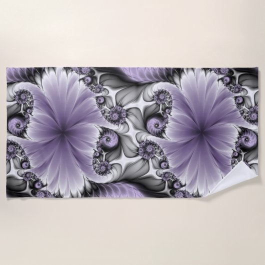 Lila Verlichtingsvlakte Abstract Floral Fractal Ar Strandlaken (Voorkant)