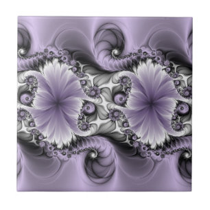 Lila Verlichtingsvlakte Abstract Floral Fractal Ar Tegeltje