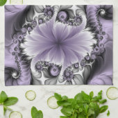 Lila Verlichtingsvlakte Abstract Floral Fractal Ar Theedoek (Gevouwen)