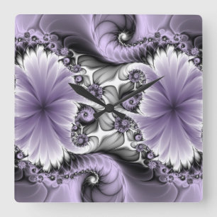 Lila Verlichtingsvlakte Abstract Floral Fractal Ar Vierkante Klok