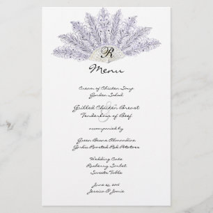 Lila Vintage Veerwaaier Trouwmenu