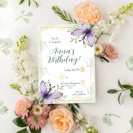 Lila vlinder aquarel verjaardag kaart