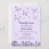 Lila vlinder baby meisje douche uitnodiging (Voorkant)