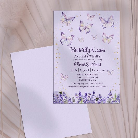 Lila vlinder baby meisje douche uitnodiging