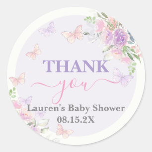 Lila vlinder Baby shower meisje Ronde Sticker