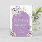 Lila vlinder eerste verjaardag tuinfeest kaart (Staand voorkant)