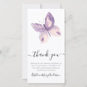 Lila vlinder foto begrafenis bedankkaart (Voorkant)