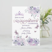 Lila vlinderbloemigen tiara Quinceañera Kaart (Staand voorkant)