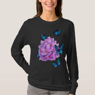 Lila vlinderliefde design bloemen natuur wit t-shirt