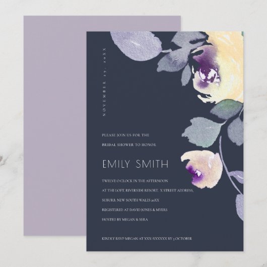 Lila VLOERBAAR VRIJGEZELLENFEEST INVITE GEEL Bedankkaart (Voorkant / Achterkant)