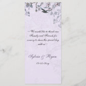 Lila vogeljacht met lavendel vintage menu (Achterkant)