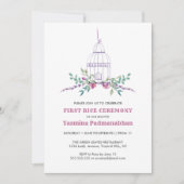 Lila vogelkooi Eerste Rijst Annaprashan Kaart (Voorkant)