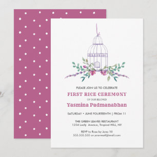 Lila vogelkooi Eerste Rijst Annaprashan Kaart