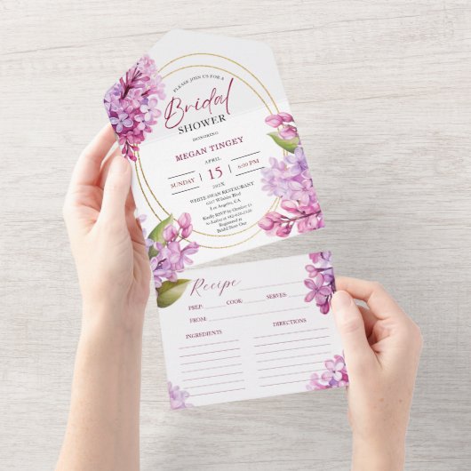 Lila Vrijgezellenfeest bloemenrecept All In One Uitnodiging (Afscheurbaar)