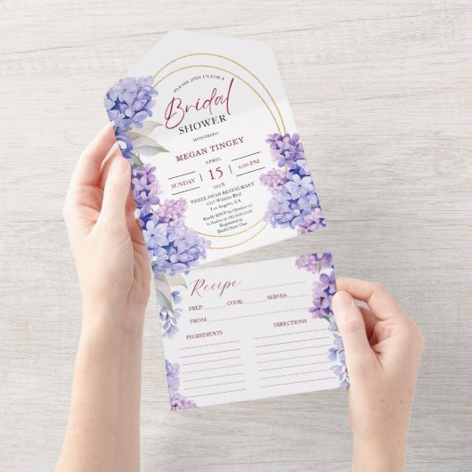 Lila Vrijgezellenfeest Periwinkle Paarse Recept All In One Uitnodiging (Afscheurbaar)