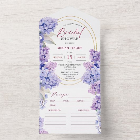 Lila Vrijgezellenfeest Periwinkle Paarse Recept All In One Uitnodiging (Binnen)