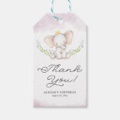 Lila Waterverf Baby Elephant Birthday Hartelijk da Cadeaulabel (Voorkant)