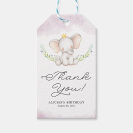 Lila Waterverf Baby Elephant Birthday Hartelijk da Cadeaulabel