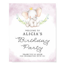 Lila Waterverf Baby Elephant Birthday Welkom