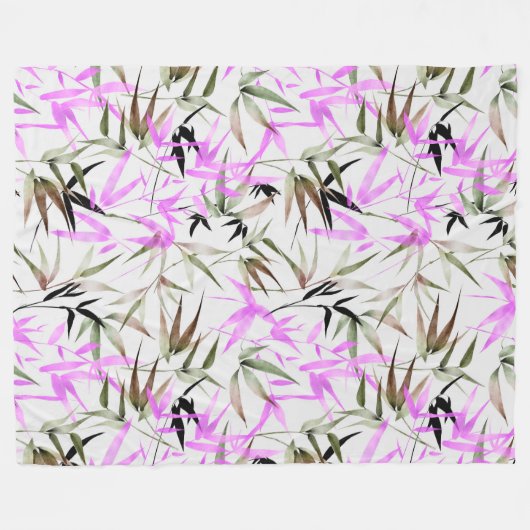 Lila waterverf bladeren fleece deken (Voorkant (Horizontaal))