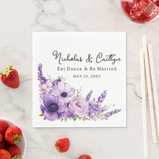 Lila Waterverf Bloemenbruiloft en Vrijgezellenfees Servet (Insitu)