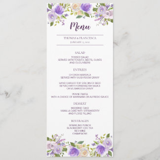Lila Waterverf Bloemenbruiloft Menu Kaart
