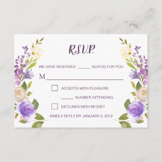 Lila Waterverf Bloemenbruiloft RSVP Kaart