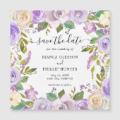 Lila Waterverf Bloemenbruiloft Save the Date Magnetische Uitnodiging (Voorkant)