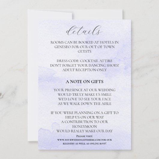 Lila Waterverf bruiloft uitnodiging (Achterkant)