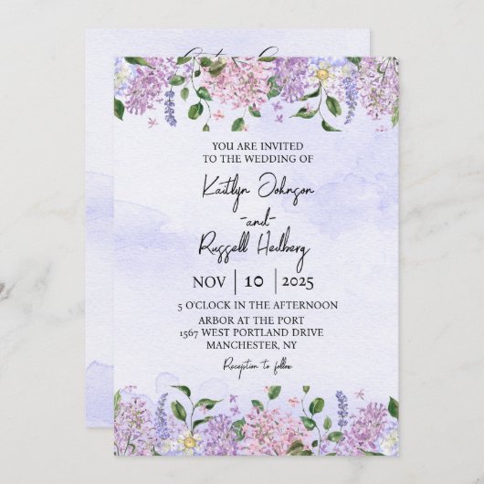 Lila Waterverf bruiloft uitnodiging (Voorkant / Achterkant)