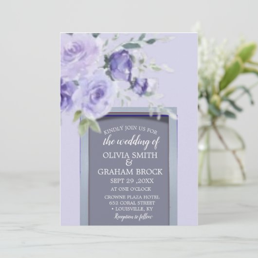 Lila Waterverf bruiloft uitnodiging (Staand voorkant)
